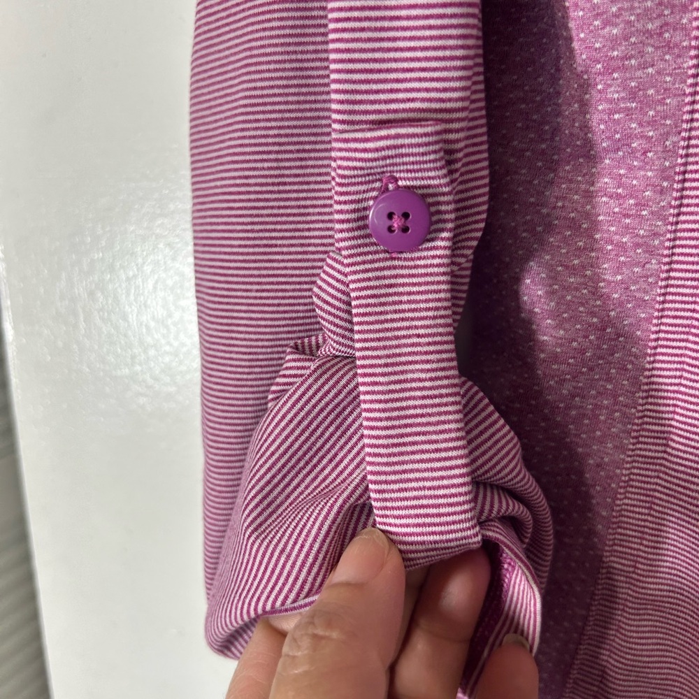 Prana Kinley in Vivid Viola Pinstripe Outdoor Shirt Top Long Sleeve Stretch Sz M - Picture 9 of 14